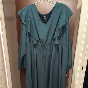 SHEIN Green Ruffled Ruched Long Sleeve Sundress